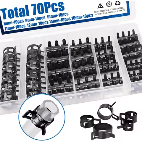 Black 70Pcs 6-16mm 7Size Q673B Vacuum Spring Fuel Oil Water CPU Hose Clip Pipe Tube for Band Clamp M