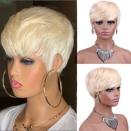 613 Blonde Color Short Bob 100% Human Hair Pixie Cut Wig with Bang Full Machine Made Wig for Women
