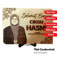 [1 HARI] Plak Cenderahati Ukir Kayu A4 - 3D Plaque Wood Engrave Name A4 - Hadiah Persaraan | Anniversary | Farewell