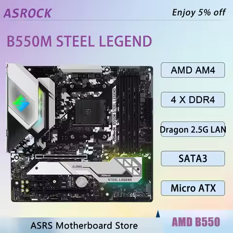 ASRock B550M Steel Legend Motherboard Support 5800X3D 5700X 5600G CPU AMD AM4 Socket DDR4 4533MHz 12