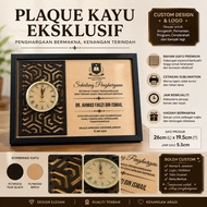 Plaque Kayu Custom Dengan Jam | Hadiah Penghargaan | Cenderahati Korporat | Custom Logo & Nama | Woo
