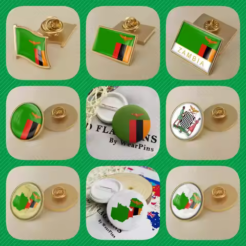 Zambia Flag National Emblem Brooches Badges Lapel Pins