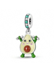 1個銀色可愛的綠色搪瓷卡通運動健身啞鈴酪梨水果吊墜自製手鍊項鍊diy珠寶製作