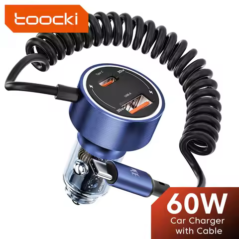 Toocki 60W USB C Car Charger QC4.0 PD3.0 5A Fast Charing Type C Car Phone Charger PD30W for iPhone 1