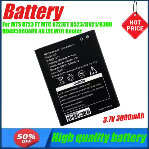 3.7V 3000mAh Battery for MTS 8723 MTC 8723FT FT D523/D921/9300 HD495060ARV 4G LTE WiFi Router