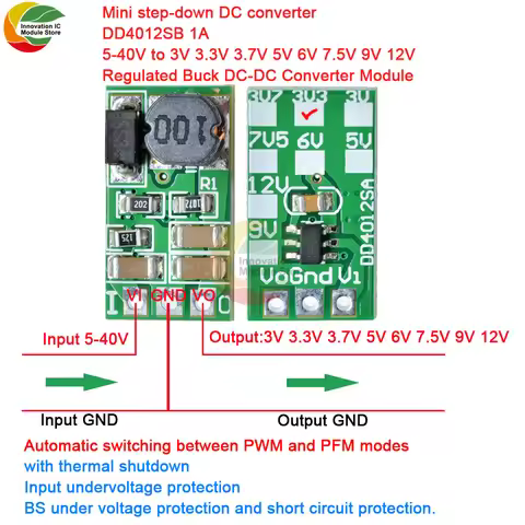 Mini DC Buck Converter DD4012SB 1A 5-40V to 3V 3.3V 3.7V 5V 6V 7.5V 9V 12V Regulated DC-DC Buck Conv