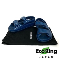 ☆ Chanel 香奈兒 Navy Patent Leather Sandals 34.5 深藍色漆皮涼鞋34.5碼 100%真品