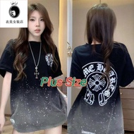 300斤胖MM短袖百搭中长款打底衫宽松韩版上衣 上衣女韓版显瘦 大碼 女裝 上衣 顯瘦 大碼t shirt oversize t shirt woman 150kg Fat MM Short-Slee