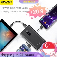 🔥wireless charger 🔥 Awei P8k P51K Powerbank 10000mAh Portable charger with Built-in Type-C Lightning Micro USB Cables