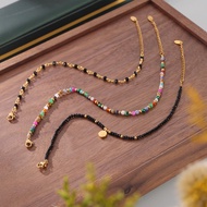 Japanese Korean Colorful Natural Stone Hand-Beaded Anklet Classy Simple Titanium Steel Plated 18k Go
