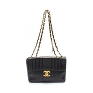 CHANEL Mademoiselle Jumbo COCO Mark 單翻蓋單肩包 羔羊皮 黑色