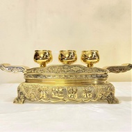 Bronze Dragon Lotus Engraved Offering Water Cup Set (3 cups - 5 cups) model 3