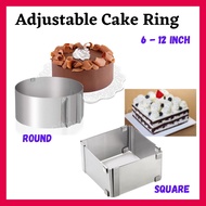 Adjustable Ring Mold Cake Square Round Mousse 6-12 inch Retractable Baking Mould Stainnless Steel Loyang Boleh Laras