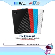 WD Western Digital My Passport USB3.0 Portable External Hard Disk Drive - Red/Blue/Black/White (1TB/