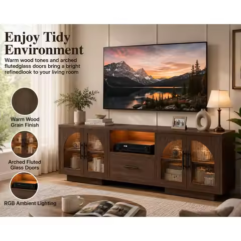 Modern LED TV Stand,Storage Design For Living Room Fit Up To 85 Inch TV,70 Inch, Custom
