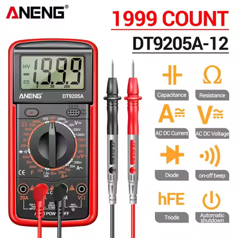 Digital Multimeter Professional 1999 Counts ANENG DT9205A-12 AC Voltage Tester Probes High precision