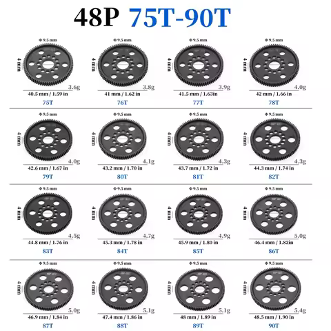 3Racing Sakura S XI/XIS/CS/D4/D5 1/10 RC Car Upgrade POM 48P Spur Gear Set (75T 78T 82T 85T 88T 90T)