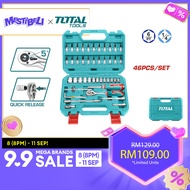 TOTAL Socket Set w/ Ratchet Wrench Handle (46 Pcs 72T 1/4") Screwdriver Bits + Hex Keys + Extension 