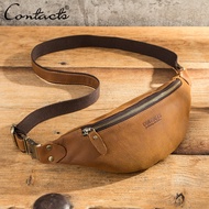 CONTACTS Genuine Leather Waist Pack for Men Travel Fanny Pack Waist Bag Male Belt Bag Multifunctiona