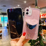 เคสโทรศัพท์กระจกรูปทรงความรักสำหรับ A98 A78 OPPO A9 F11 A15s F9 Pro A54 A74 A76 A94 A91 A93 A31 A33 A3S A53 A5 A5S AX5s Reno 10 2 A12 3 4 4F 5 5f 6 Pro 6Z 7 Pro เคสโทรศัพท์กากเพชรส่องแสงเป็นประกายวิบวับมีขาตั้ง