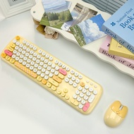 Geezer ชุดแป้นพิมพ์และเมาส์ไร้สายสีเหลืองสำหรับผู้หญิง สไตล์การ์ตูนน่ารักสำหรับคอมพิวเตอร์และออฟฟิศ