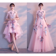 Stand-up Collar Formal Feast Midi Maxi Dresses Embroidery Gaun Emcee Brial Wedding Dress Banquet Din