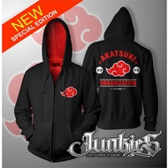 NARUTO N AKATSUKI CLAN ANIME ZIPPER HOODIE SWEATER JACKET BLACK