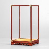 Wood Carving Treasure Cage Transparent Dust Cover Buddha Statue Red Wood Guanyin Glass Cover Display