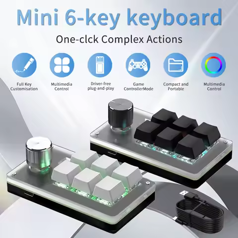 6 Keys 1 Knob Mini Keyboard Customize Copy and Paste Volume Adjustment Shortcut Keys Portable Mechan