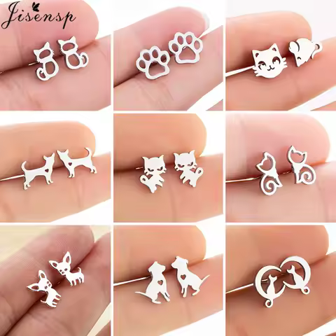 Mutiple Cartoon Animal Earrings for Women Girls Small Stainless Steel Chihuahua Dog Cat Paw Earing 2