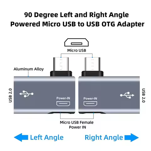 AA58 2Pcs OTG Adapter for Fire TV Stick 90 Degree Left/Right Angle Micro-USB to USB OTG Adapter for 