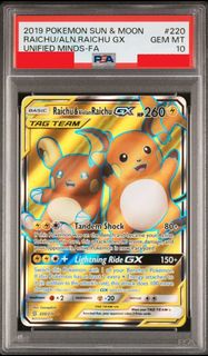 [PSA10] 2019 POKEMON SUN & MOON UNIFIED MINDS 220 FULL ART RAICHU & ALOLAN RAICHU GX 雷超 寶可夢 卡牌 初代151