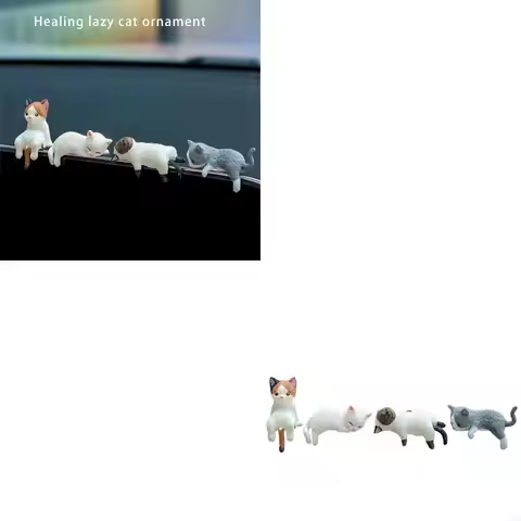 Set of 4 Cartoon Cats Miniature Figurines Computer Screen Monitors Decoration Small Resins Animal St