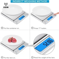 [XON] Rechargeable 3000g/0.1g Food Weighing Scale Digital Kitchen Scale Weight Grams Cooking Baking 