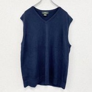 古著 Eddie Bauer 棉針織背心，無袖，純藏藍色，L 碼