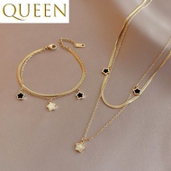 18k Saudi Gold Necklace Pawnable Legit/Pentagram Double Necklace Bracelet Set for Women/Jewellery Gift for Girlfriend Non tarnish hypoallergenic Daily use