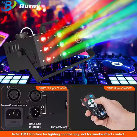 Dj Fog Machine 12 LEDs Colorful Beam Lights Optional DMX/Manual/Wireless Control Indoor Events Weddi
