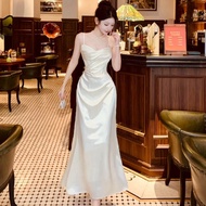 DP9 DRESS WITH 2 CROSS-BUSTED STRAPS FOR GOING OUT, WEDDING, PARTY DRESS, LUXURY SILK DRESS SLAY