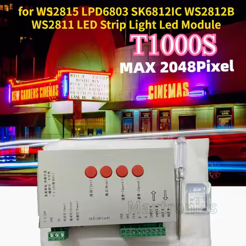 T1000S SD Card RGB LED Controller DC5V~24V Max 2048 Pixels for Led Module WS2815 LPD6803 SK6812IC WS