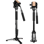 Extendable Camera Aluminum Monopod with Fluid Head and Foldable Tripod Base for DSLR Camera.Max Heig