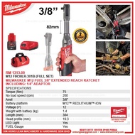 MILWAUKEE M12 FIR38LR-301B (FULL SET)  M12 FUEL 3/8" Extended Reach Ratchet