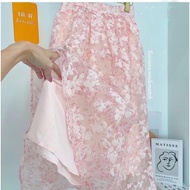 Cloud Skirt Flare Korean Floral Skirt Butterfly Sweet Holiday Midi Pastel Sweet Cream Green Pink Flo