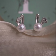 925 silver earrings with rabbit pearls Bunny Pearly Dolly Akoya pearls over 5mm lovely