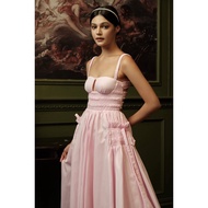 Đầm nữ thiết kế xoè hai dây cut out ngực The Country Cinderella Dress vải cotton hồng