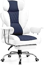 GTRACING Gaming Chair,Office Chair with Pocket Spring Lumbar Support, Ergonomic Comfortable Wide Office Desk Computer Chair with Outward Fixed Soft Armrests and Footrest (Fabric, Light Blue &amp; White)