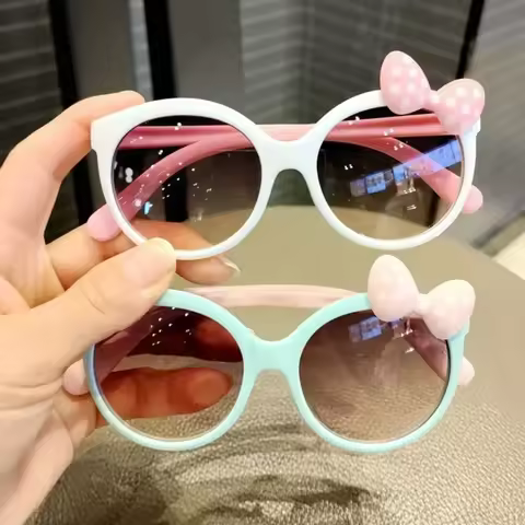 Plastic Bow Decorated Sunglasses Round Frame Ultraviolet-Proof kids Eyewear Shades Sun Protection Ki