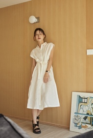 Behers Ribbon Dress เดรสยาว คอปกเชิ้ต มีเชือกผูก มีกระดุมด้านข้าง