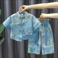 Boy Hanfu 2025 Chinese Suit New Chinese Style Handsome Hanfu Children Men Short Sleeve Chinese Trend