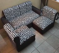 sofa set black white fabric sofa uratex foam cod only !!!