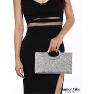 Lightweight, Business Casual Rhinestone Decor Bucket Bag Mini Drawstring Design, Clear Bag Fashion F